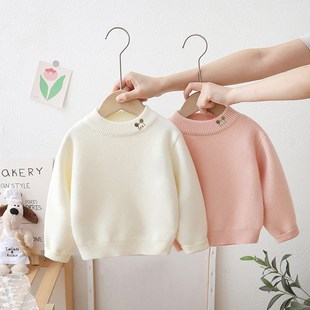 儿童打底毛衣加厚一体绒套头衫冬季男童小男孩白色内搭宝宝针织衫