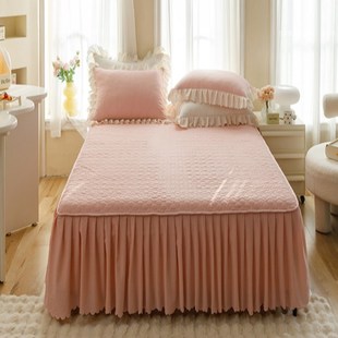 韩式夹棉床裙床笠二合一单件公主风花边床罩套带裙边床盖三四件套