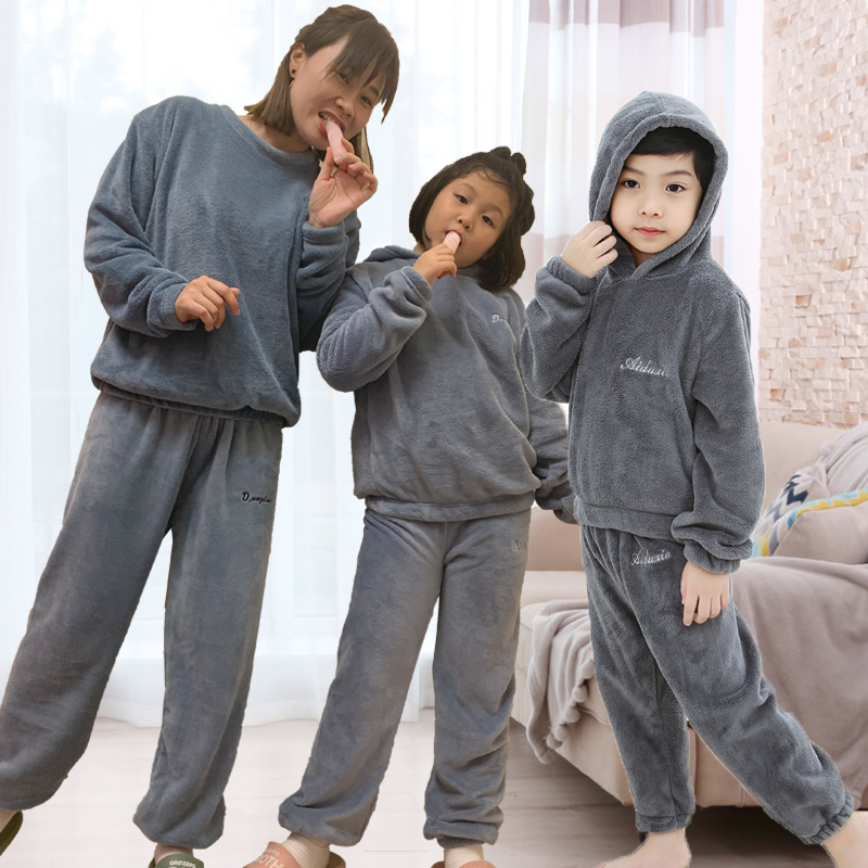 冬季儿童珊瑚绒睡衣中大童法兰绒暖暖裤亲子套装男女孩保暖家居服