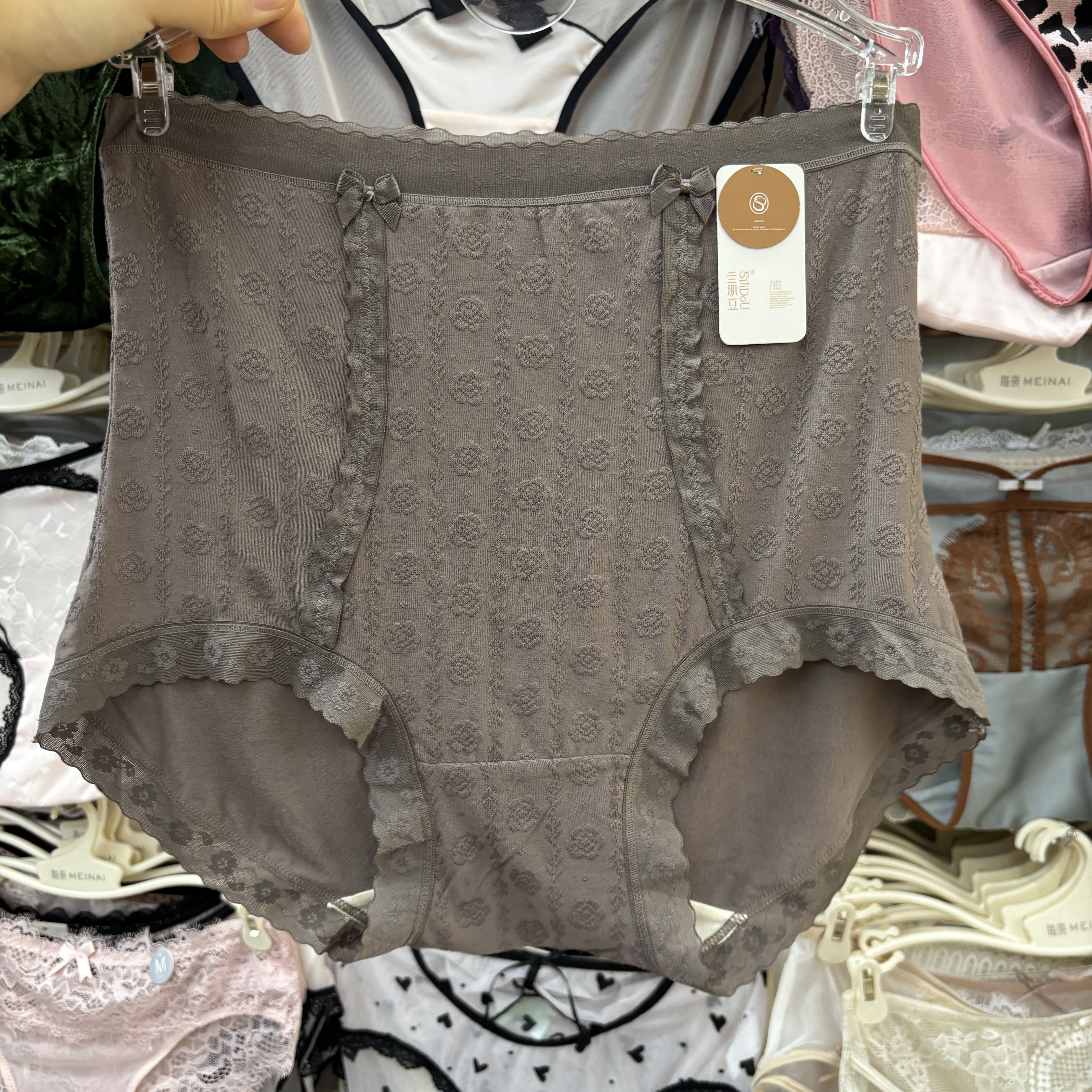 磨毛内裤女高腰蝴蝶结提花蕾丝舒适亲肤柔软大码女士三角短裤