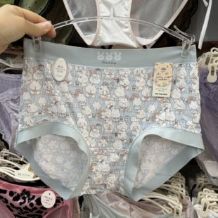 每奈女2401内裤冰丝兔子卡通可爱包臀女生中腰三角裤女士短裤大码