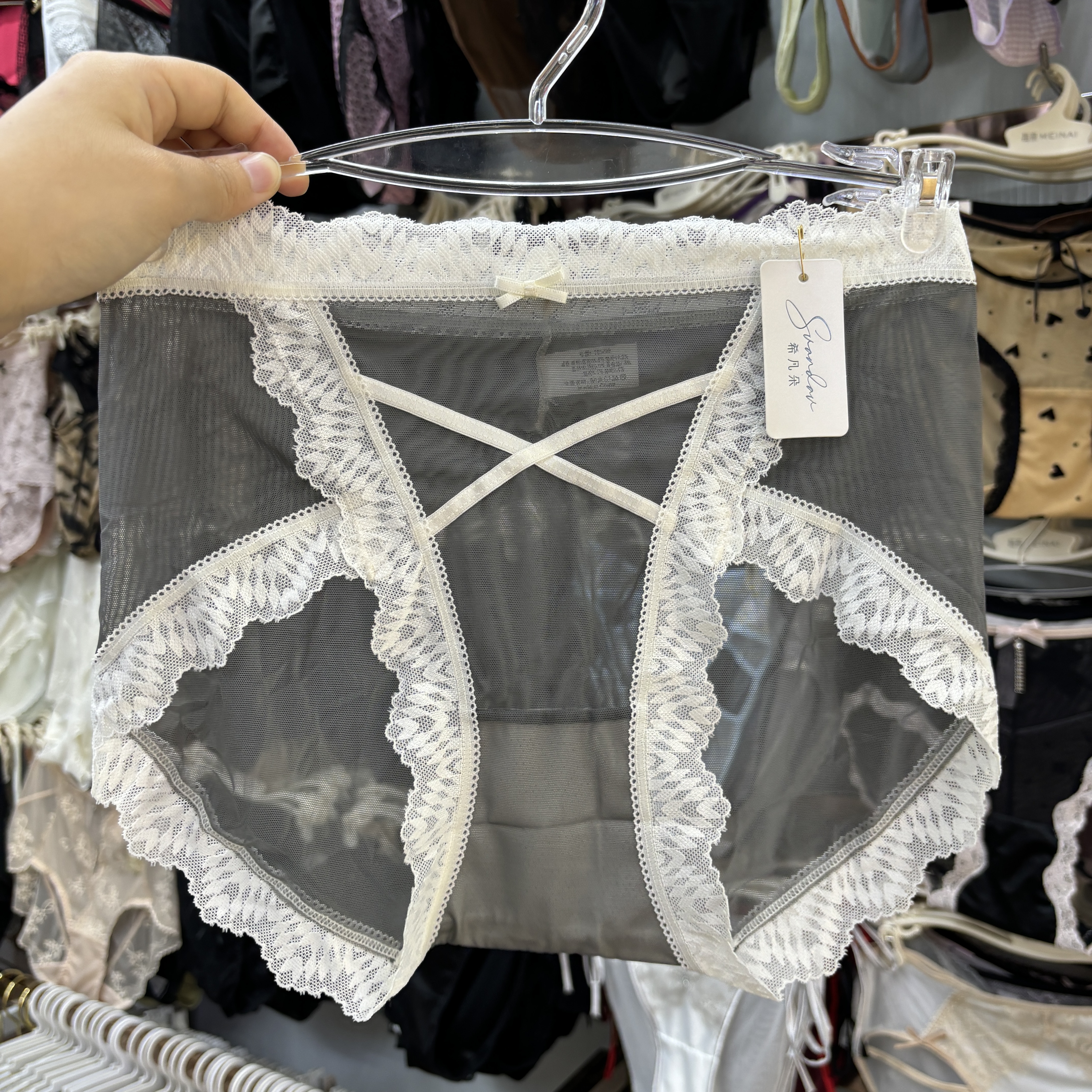 希凡朵法式复古绸缎蕾丝高开叉内裤女性感网纱透气女士三角裤