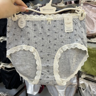 每奈6503内裤 女波点中腰蕾丝边蝴蝶结印花透气舒适女士三角短裤