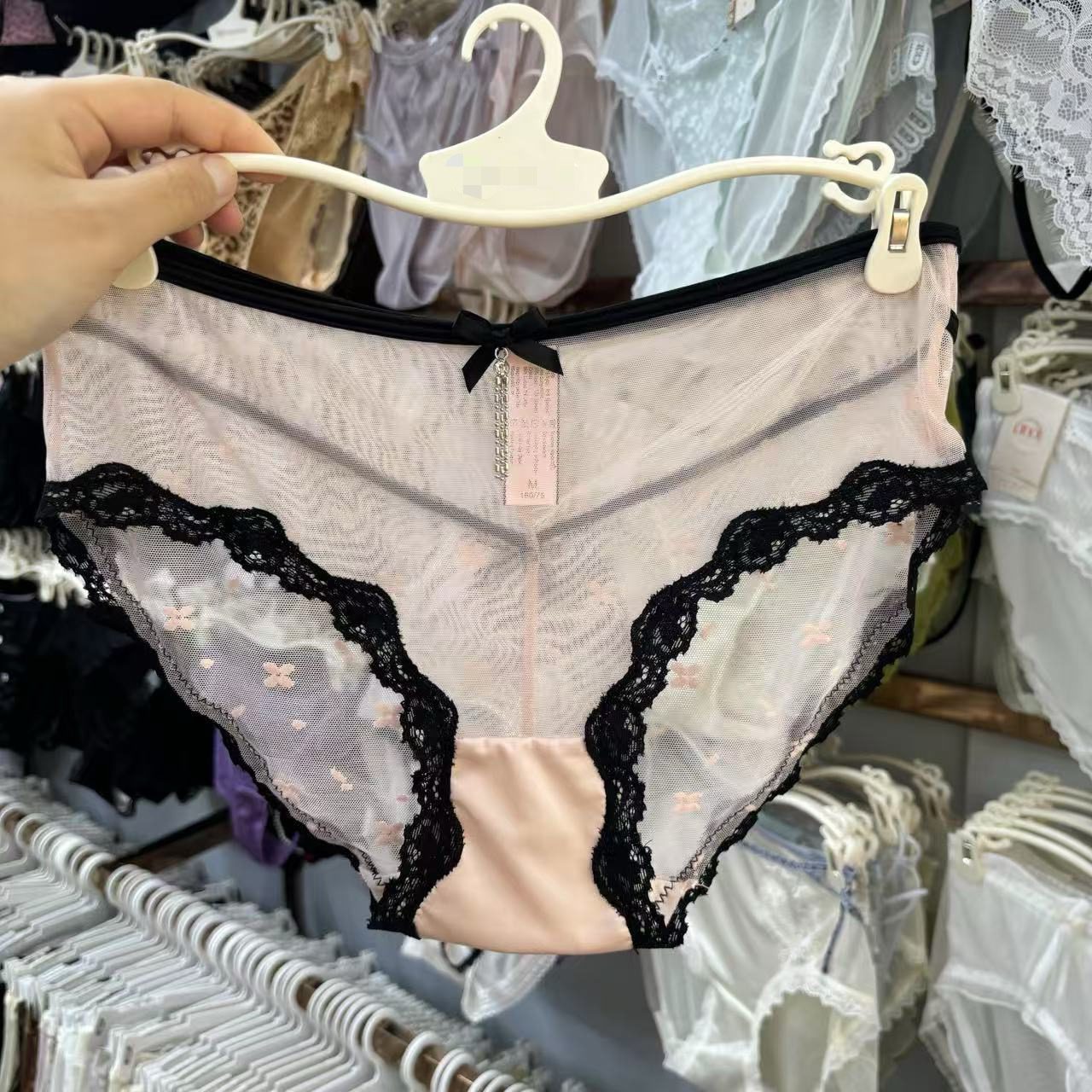 法式纯欲少女网纱蕾丝女内裤蝴蝶结女士性感闪钻三角裤