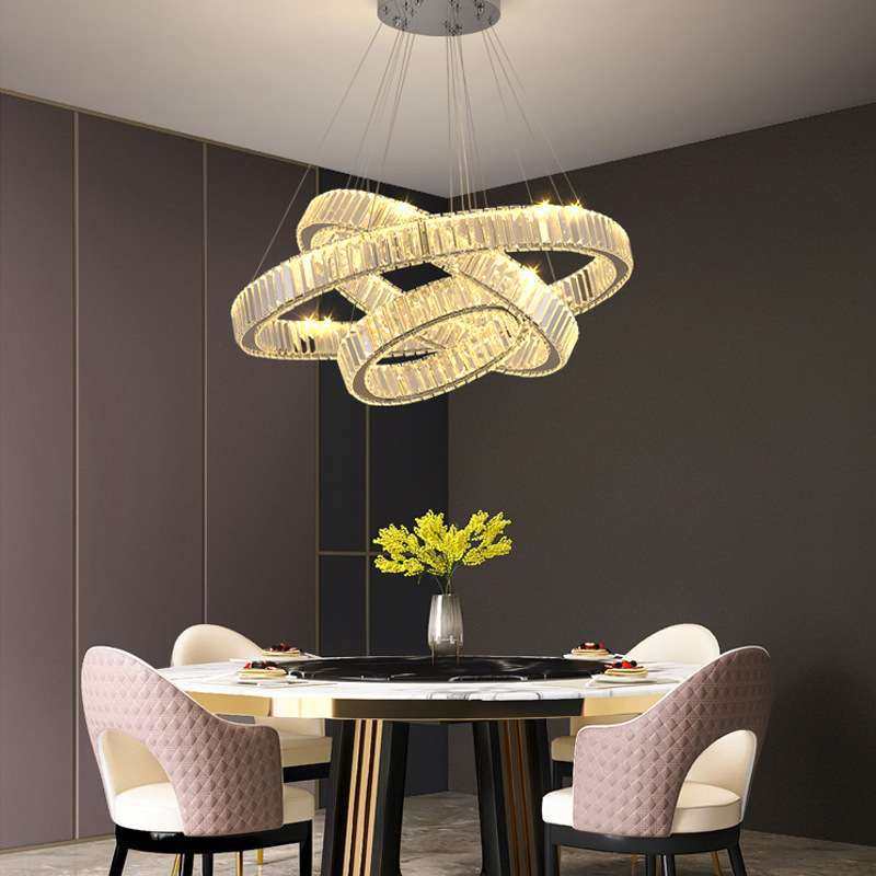 轻奢水晶吊灯卧室吸顶灯餐厅椭圆客厅全屋配套灯具遥控款LED