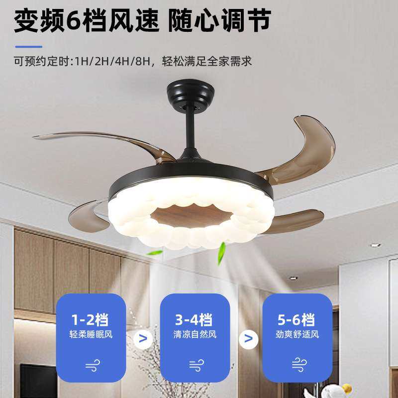 隐形风扇灯卧室吸顶风扇灯简约现代静音电扇灯一体餐厅风扇灯工厂