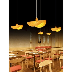 店吧台灯具 小清新民宿茶室书房灯农家乐服装 中式 竹编禅意吊灯日式