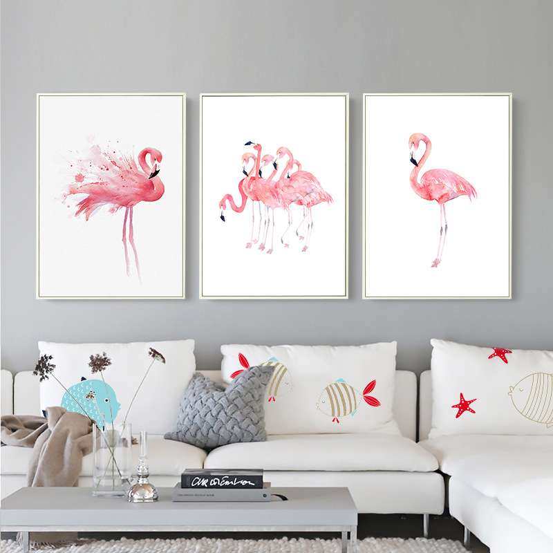 圣仕北欧玄关装饰画现代简约火烈鸟客厅挂画走廊过道餐厅卧室壁画