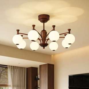 中古风客厅魔豆吊灯法式 胡桃木色轻奢光影氛围卧室餐厅灯具casagd