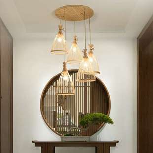 新中式 灯具民宿茶室餐厅灯田园禅意榻榻米竹艺小吊灯 竹编吊灯日式