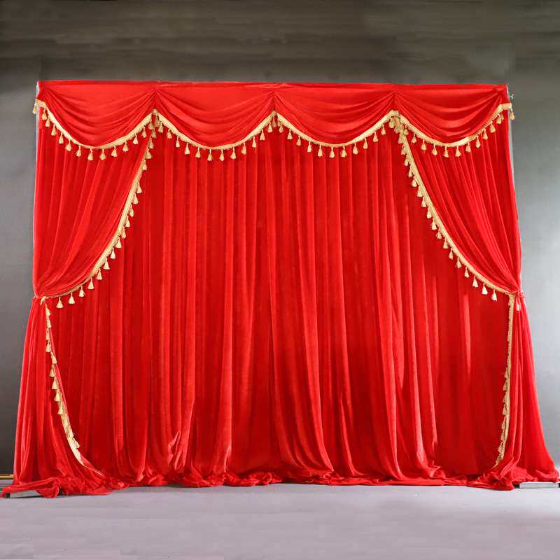 新款中式婚礼婚庆金丝绒背景纱幔布幔开业庆典过寿幼儿园舞台幕布