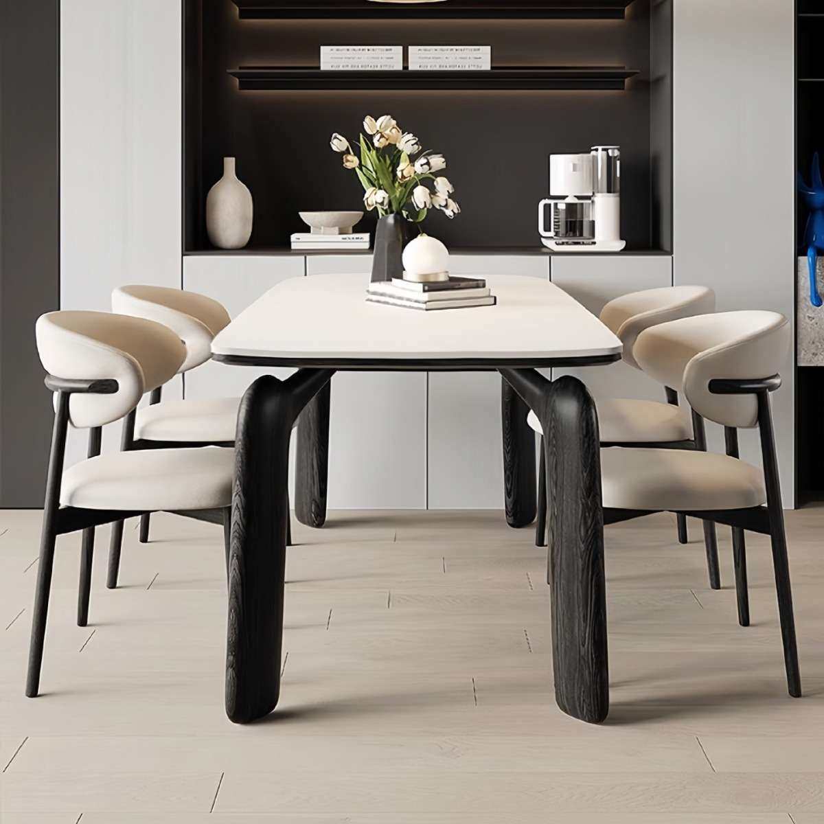 奶油风实木岩板餐桌大象腿家用长方形小户型复古餐桌椅现代简约,住宅家具,岩板餐桌,淘宝优惠券,粉丝福利购,淘宝优惠卷