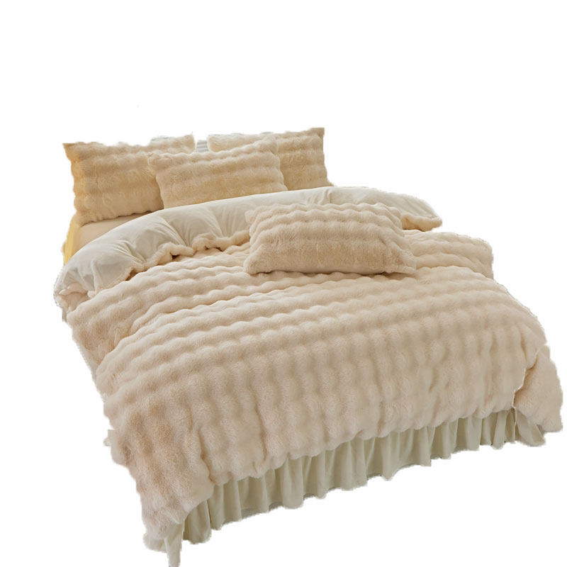 秋冬双面牛奶珊瑚绒m床上四件套加厚加绒被套法兰兔毛绒床品床单