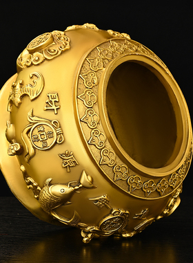 纯铜带盖聚宝盆摆件五路财神聚宝盆大H小号家居客厅办公室店铺装