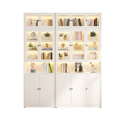 奶油风书柜铁艺家用玻q璃门置物儿童收纳柜落地铁皮展示柜酒柜书