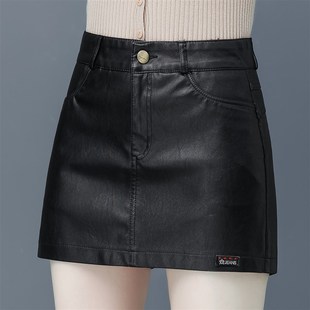 妈妈外穿打底靴.裤 宽松显瘦皮短裤 前裙后 裙女高腰大码 秋冬pu皮裤