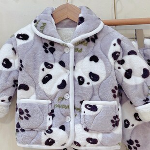 儿童睡衣套装男女童冬季s加绒加厚三层夹棉宝宝卡通家居服纯棉保