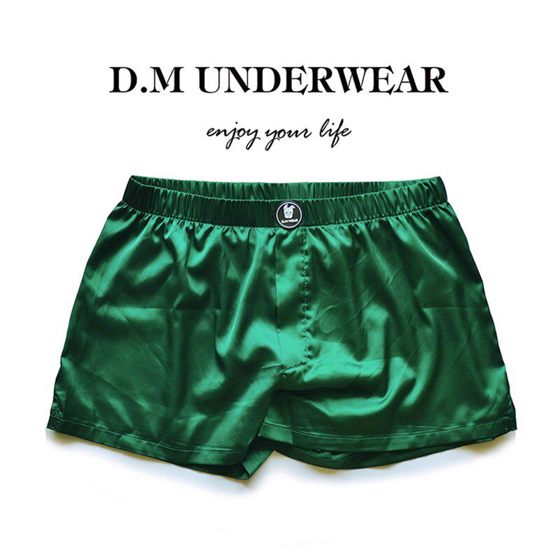 D.M男a内裤性感低腰平角裤纯色绸缎丝滑四角短裤阿罗裤家居裤睡裤