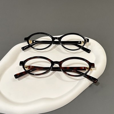 儿童眼镜框窄框眼镜架复古椭圆豹纹色小镜框无P镜片凹造型拍照装