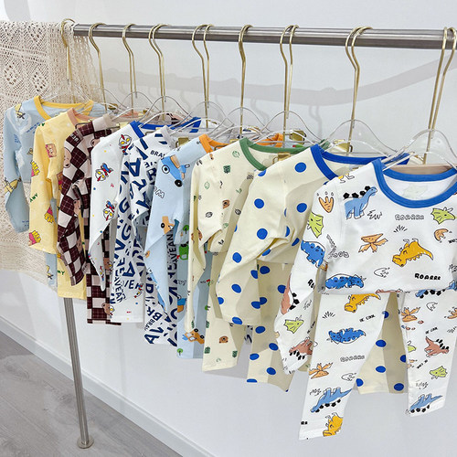 儿童无骨莱卡棉套k装男女童内衣衬衫内搭裤家居服春宝宝秋衣卫生