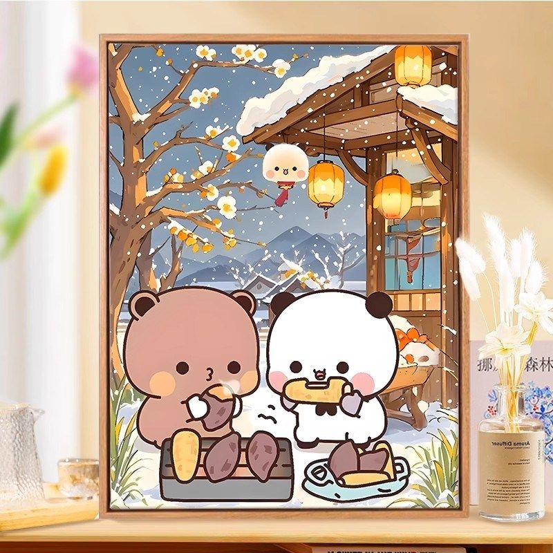 新款一二布e布秋冬日温馨可爱装饰画成品高清卡通表情包卧室挂摆