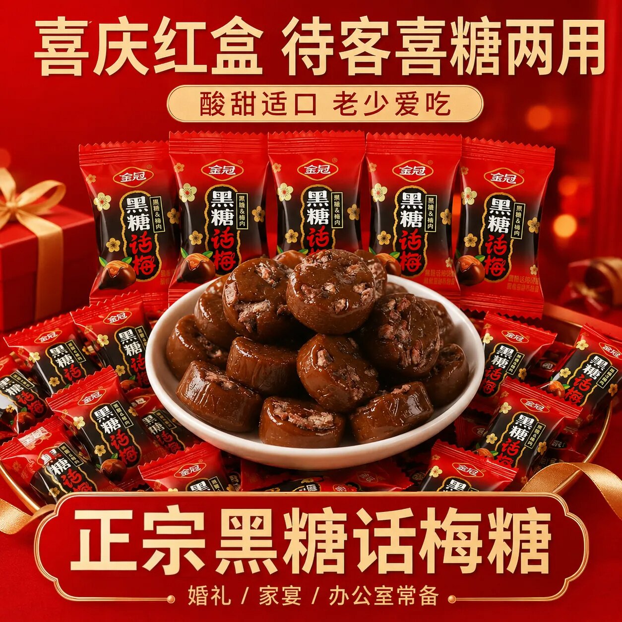 正宗黑糖话梅糖官方旗舰店高端袋装结婚喜糖酸甜话梅硬糖休闲零食