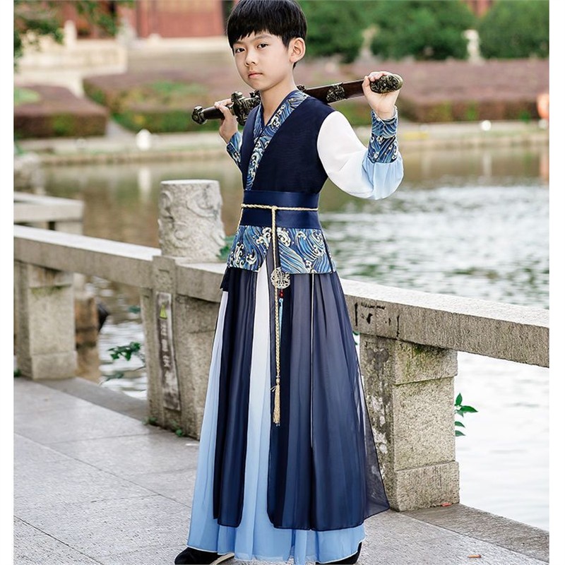儿童汉服2025秋装新款古风超仙男童古装侠客少爷服公子中童中国风