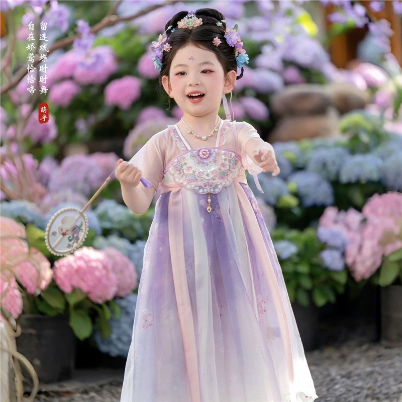 萌乎·盈盈 汉服女童2026夏季新款儿童国风仙气襦裙短袖连衣裙