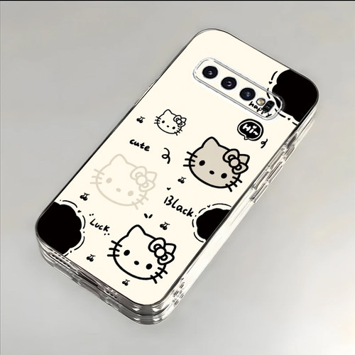 黑白猫咪适用于三星S10手机壳s10e新款SM-G973F全包防摔保护套GalaxyS10plus可爱男女款透明ins风专用外壳
