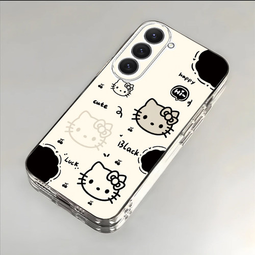 黑白猫咪适用于三星S23手机壳S23+新款SM-S911B全包防摔保护套GalaxyS23Ultra可爱男女款透明ins风专用外壳