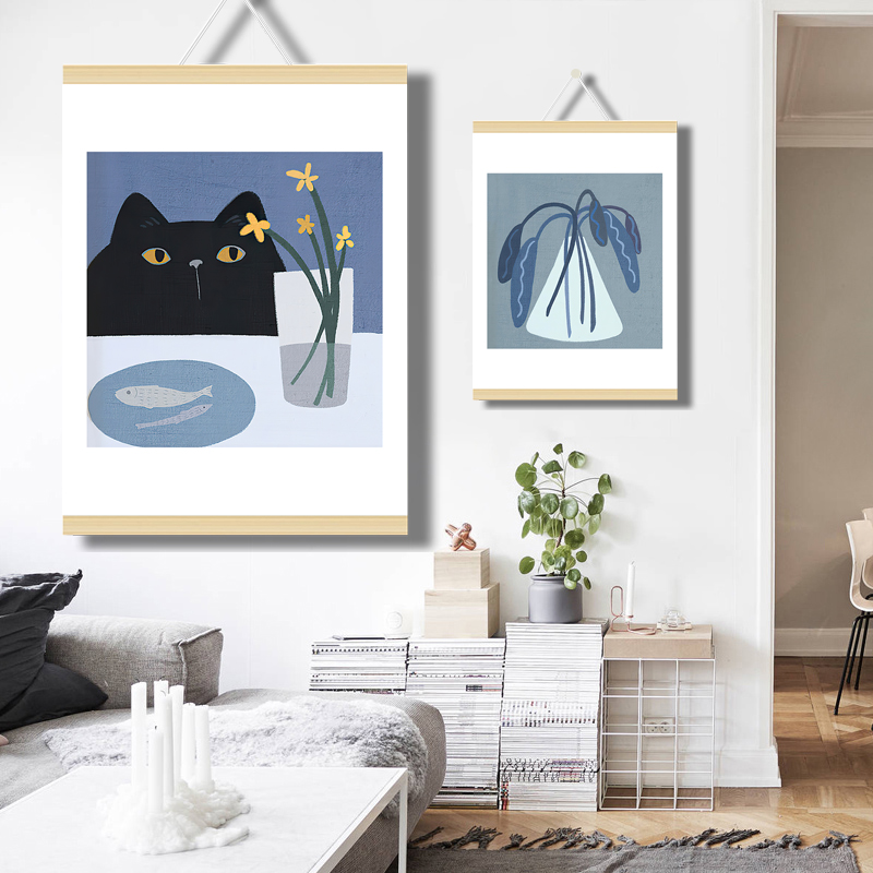 偷喝牛奶的猫挂画客厅简约小动物装饰画猫咪挂布沙发背景墙定制图片