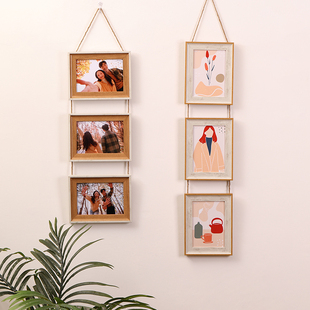 简约相框+挂墙照片5 6 7寸复古免打孔钉二连框三联框组合摆台