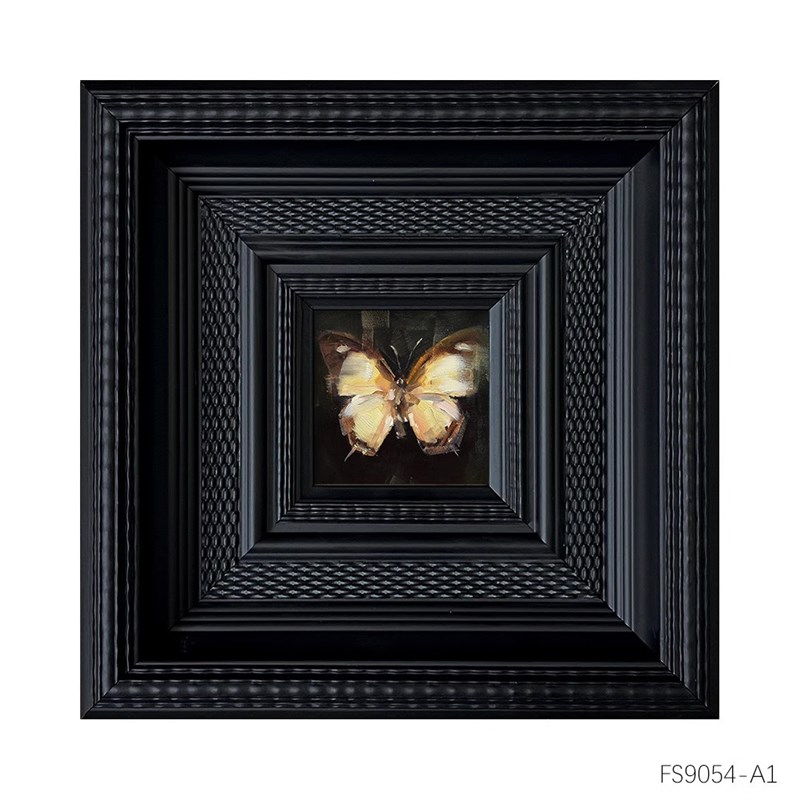 旧岛欧式复古客厅装饰画黑色花纹实木框美式古典蝴蝶挂画餐厅壁画图片
