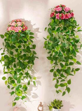 壁挂式绿植装饰花墙壁仿真绿萝挂墙植物墙面假花客厅藤条花篮挂饰