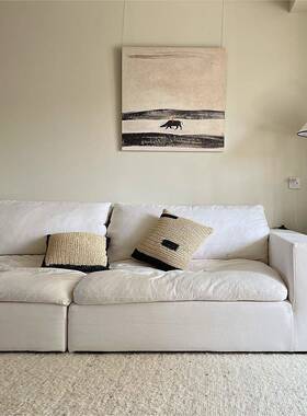 奶油系客厅沙画发后挂宋ZKZ美学复代古中古风家软装白色装饰画法