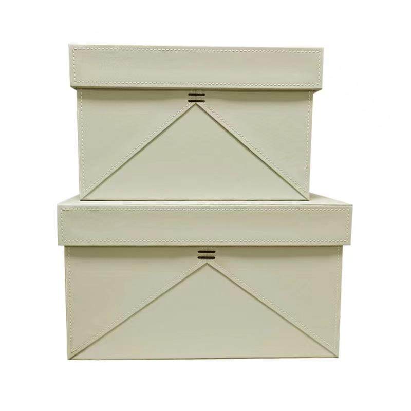 绑卧绳浅灰皮革收纳盒样板房装饰盒摆件室YZR帽间柜顶储物收纳衣