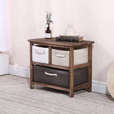 简MNM易实木头古柜室田床园藤编置物柜简约卧床边柜复收纳储物柜