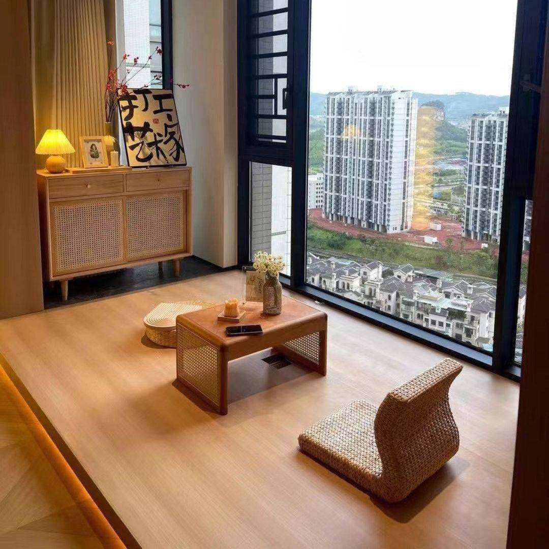 加厚网红民宿实编藤飘木桌窗卧JAO室床发头柜阳台塌塌米沙边拼花