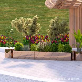 种不锈钢花箱坐凳户场外商花池座椅花多64893坛铁艺植槽市政树池