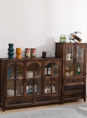 实木酒柜柜书柜美式展示柜复古多功能63233储物客厅物柜桌面收纳