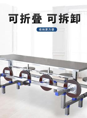 不锈钢餐桌员食堂长凳圆凳不工锈钢58041餐桌店企业餐连体餐桌椅