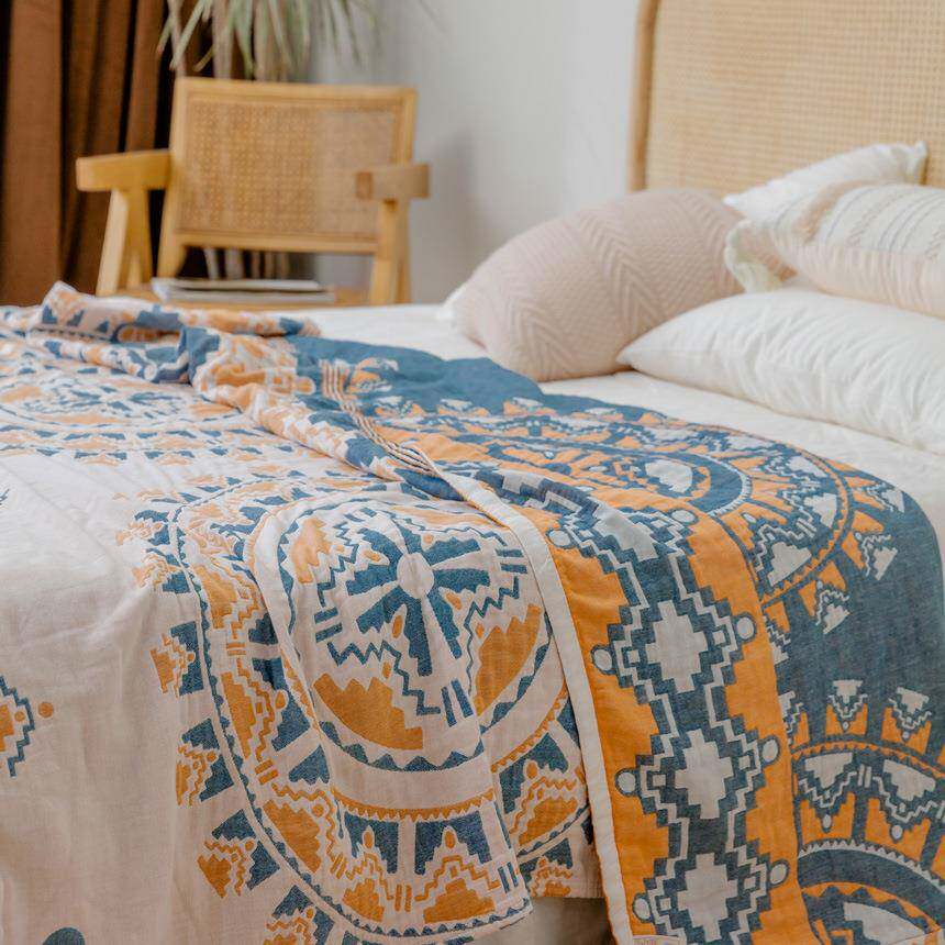 棉纯巾棉四毛巾被纱布单人双全人夏凉被波西米亚盖毯沙层发巾HB49