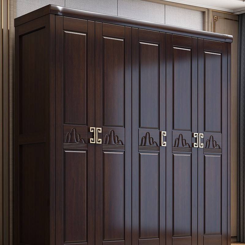 中式实木衣柜家用多功能卧室现代简约大衣橱四五门平开门收纳柜