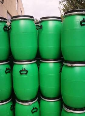 280160升绿色料桶兰圆桶厚抱箍6法0KG加化工桶水桶耐酸碱桶密塑封