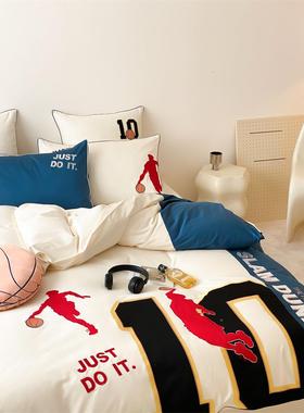 可用爱卡通男孩100支纯床棉三四件绣套青少JJD年1.2上品刺绣贴布