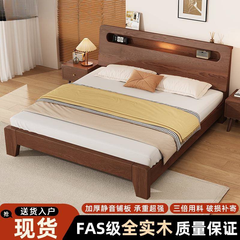 实床胡桃色用1.8米主卧双木人床1.5小s6Td4kc8户1型出家租屋.2m单