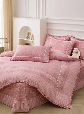 韩版欧件彩棉小ALJM碎花纹加厚磨毛四小套清新床上用品床单被斜套