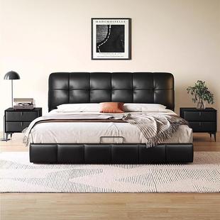 泡芙8床软OWS靠储包多功1能物床纳帕皮双人床奶油风家用卧室.m皮