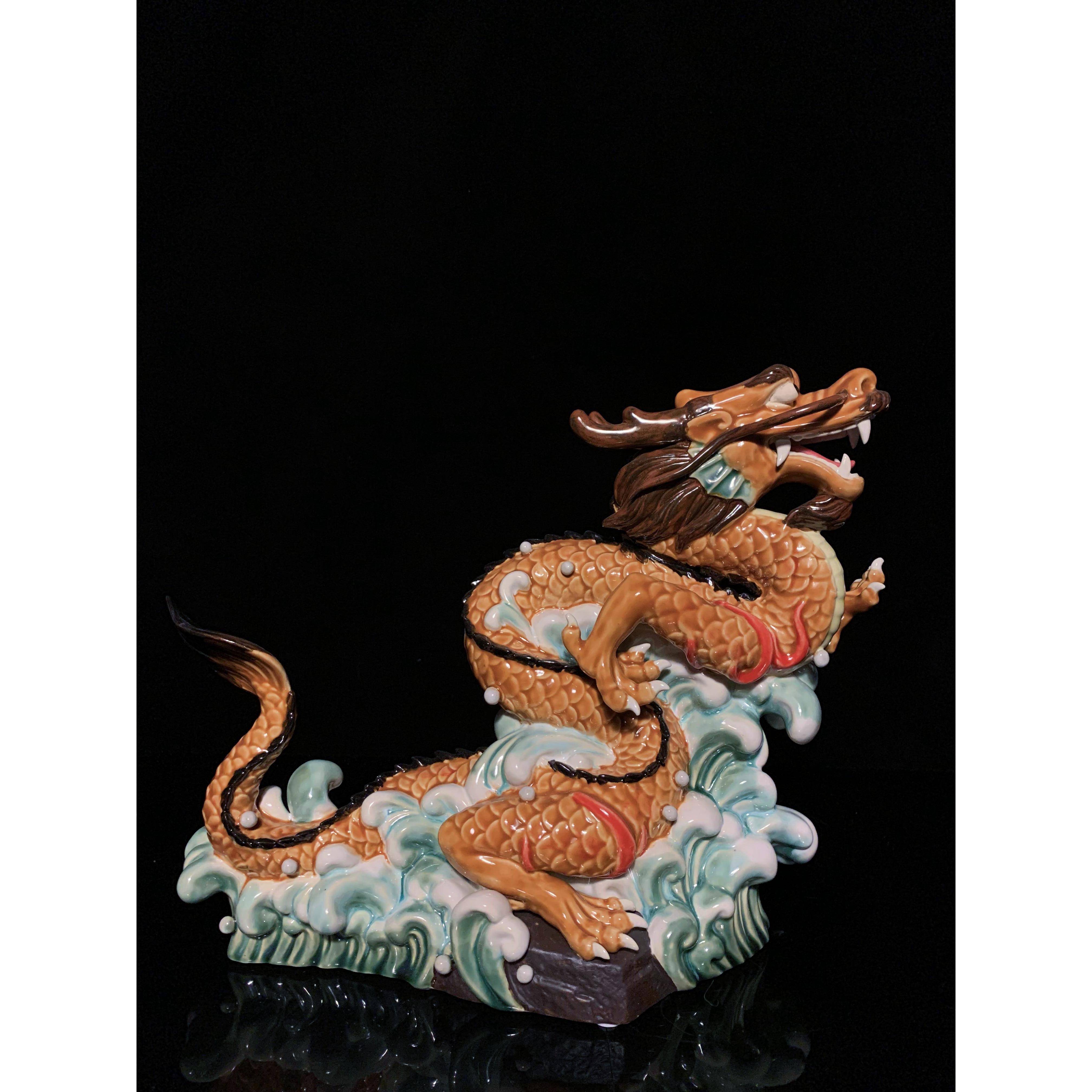ft石湾陶瓷龙摆十办二生肖龙年纯FUU手工创博古柜公室摆作设送礼