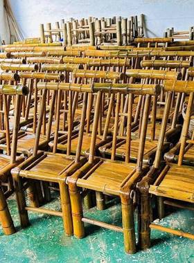 椅老式传统竹中式34951靠用背椅煮茶复子古纯手工家凳竹编椅子